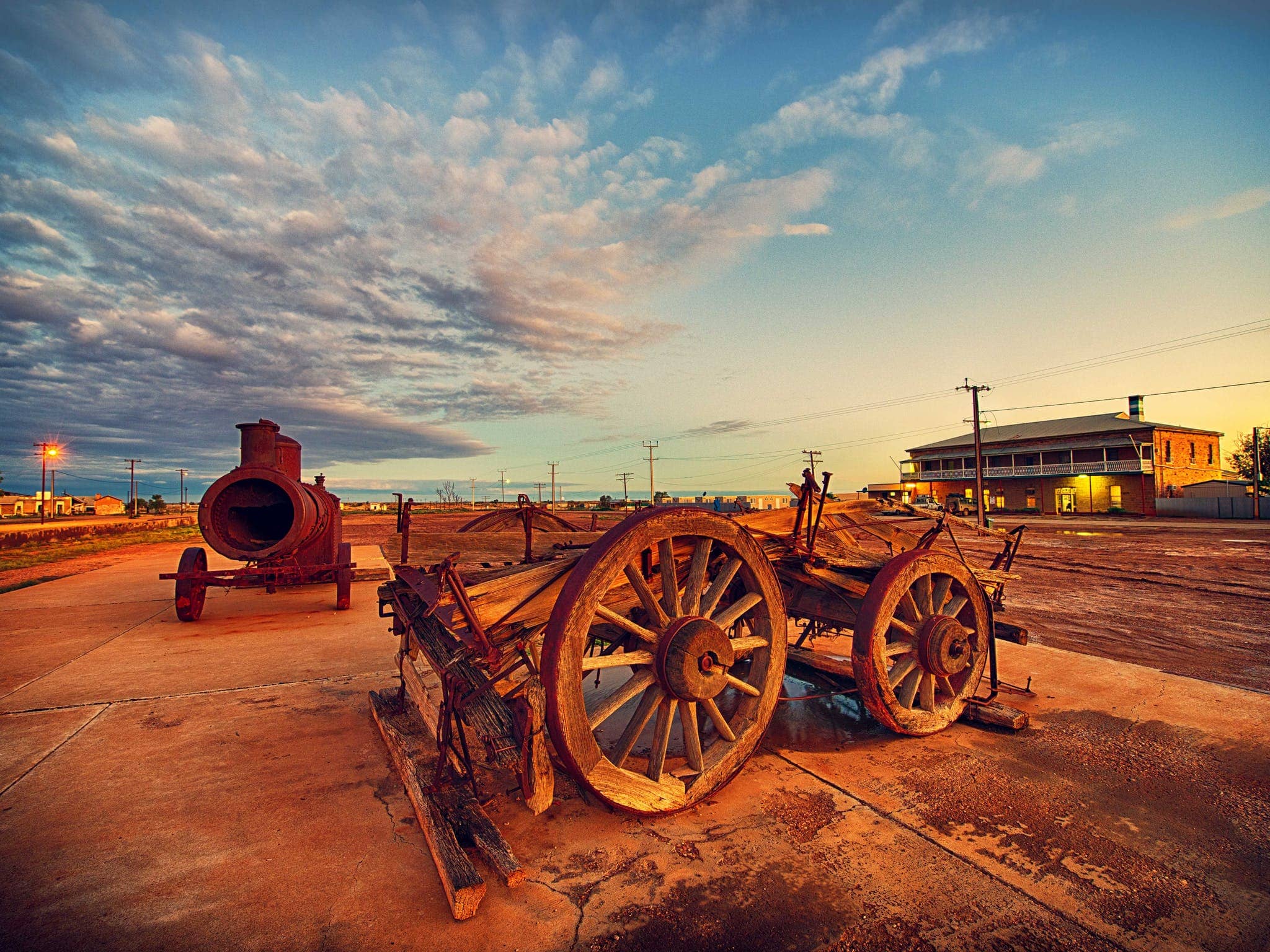 Looking back to the Hotel across the street from the Old Ghan Railway siding